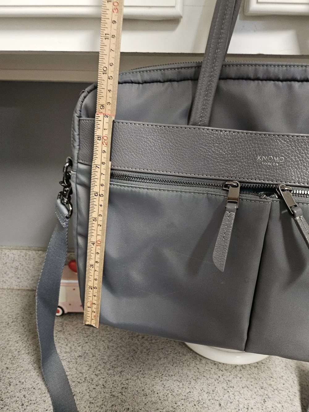 Knomo London Hanover Gray Nylon Leather Laptop Briefcase Bag Work Travel
